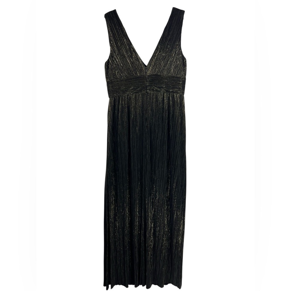 Jessica Howard Black Metallic V-Neck Pleated Maxi Dress